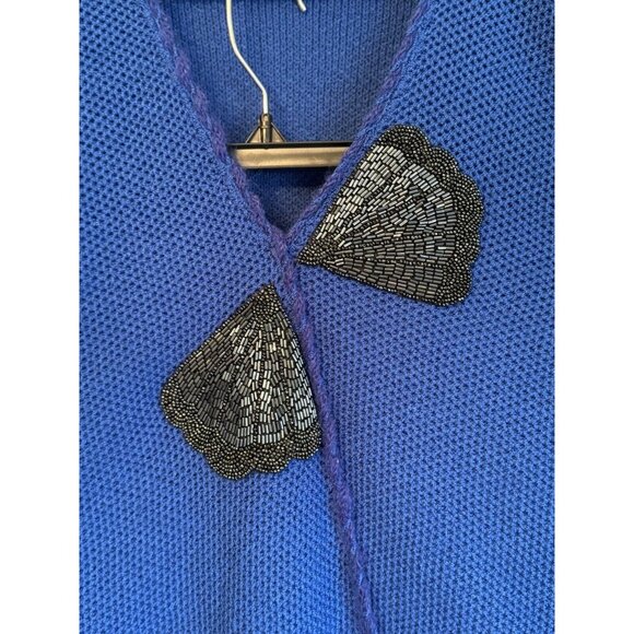 Vintage Epic Steven Womens Top Skirt Suit Large Cobalt Blue Wool Beaded 80s - Picture 5 of 14